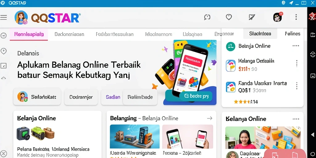 Antarmuka menarik aplikasi QQSTAR untuk Belanja Online.