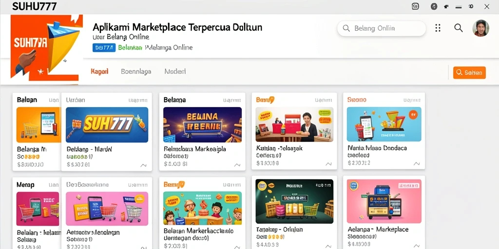 Tampilan antarmuka utama SUHU777 untuk berbelanja berbagai produk.