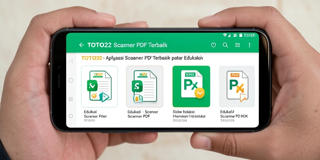 Screenshot antarmuka aplikasi TOTO22 yang menampilkan fitur Scanner PDF.