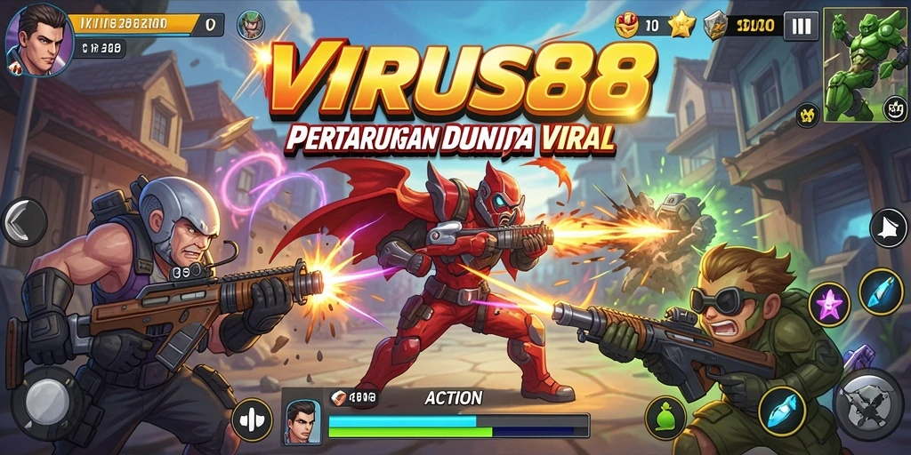 Tampilan antarmuka game Action VIRUS88 dengan grafis yang memukau.